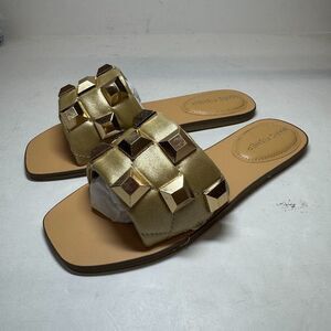 Marc Fisher Womens 6 M Gold Bamer Checker Slip On Flat Sandals NIB XK9